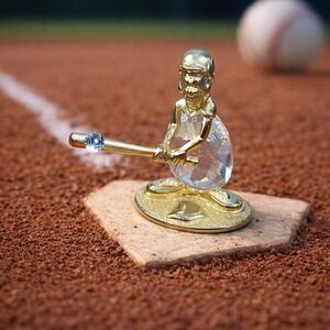 Vintage 1988 Mannon Crystal Baseball Figurine Gold Tone Sports Collectible